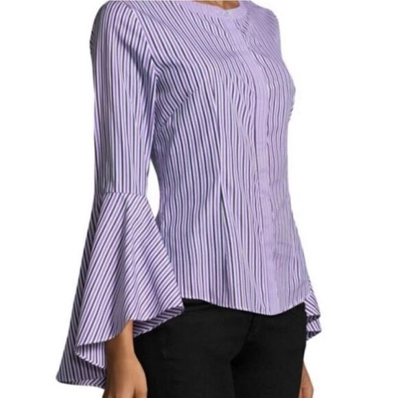 Milly Michelle Bell-Sleeve Striped Shirting Blouse - Picture 11 of 11